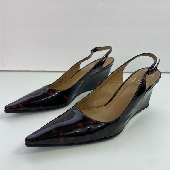 Stuart Weitzman Slingback Tortoise Shell Point-Toe Wedge Heels‎ - Picture 4 of 16